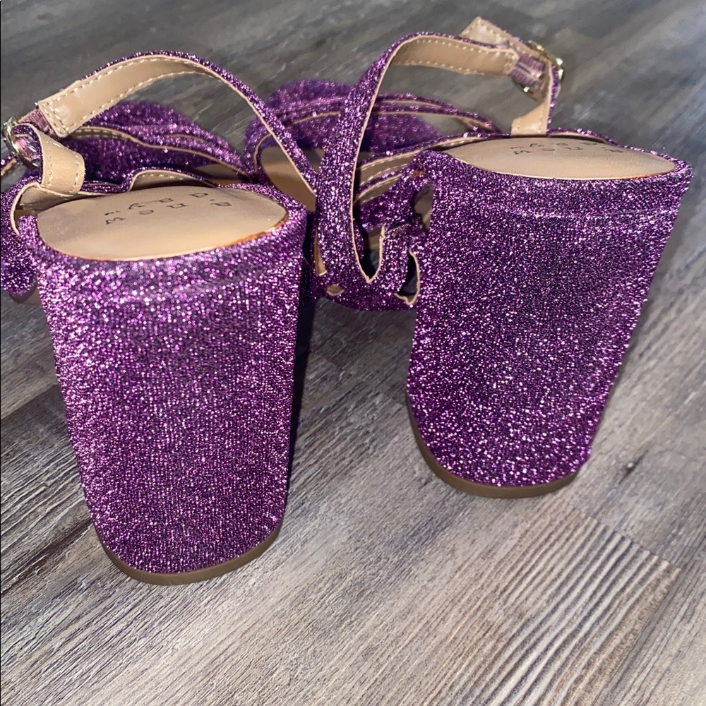 EUC Purple Glitter Open Toe Heeled Glam Girly Sandals Heels 9 - Picture 6 of 8